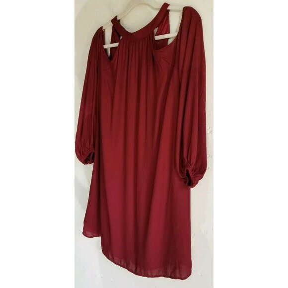 LUSH Burgundy Maroon Cold Shoulder Wrap Dress Size Small New - Picture 2 of 5